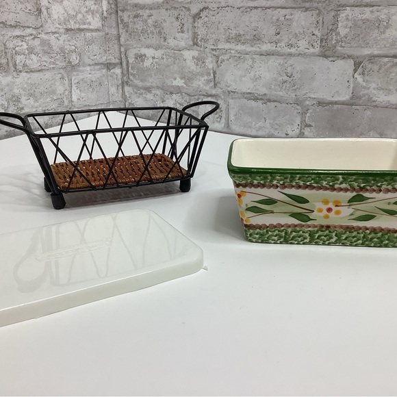 Lot of 2 Temptations Old World Green Small Baking Dishes Oval Rectangular Rack